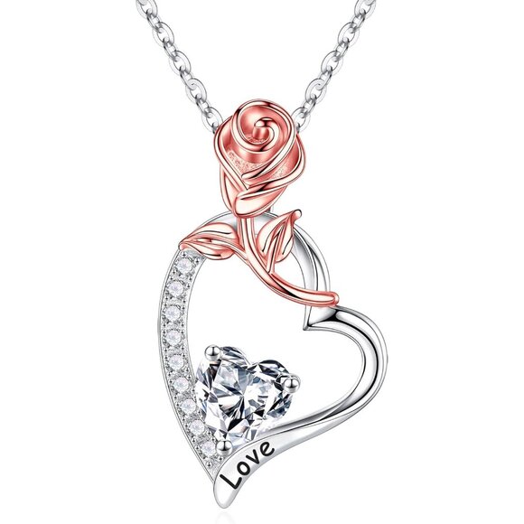 Sterling Silver Heart Birthstone Necklace for Women 18in + 2in Chain White Top